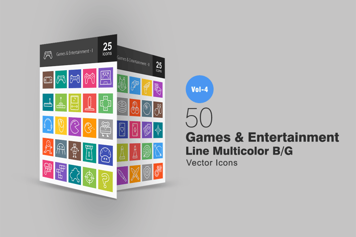 50 Games & Entertainment Line Multicolor Icons