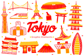Tokyo Landmark Graphic Elements