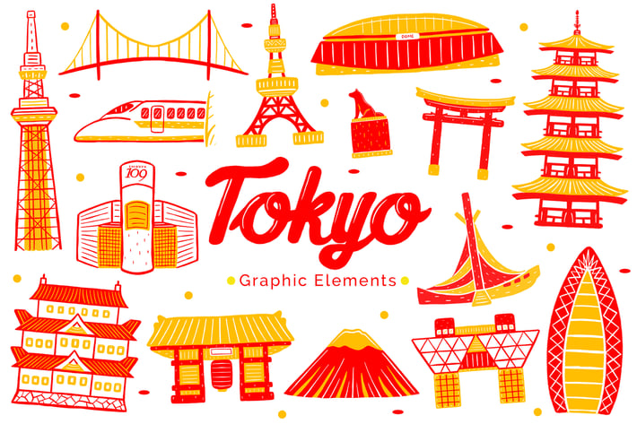 Tokyo Landmark Graphic Elements