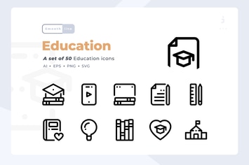 Smoothline - 50 Education icon set