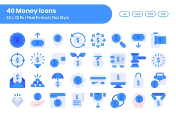 40 Money Icons Set - Flat