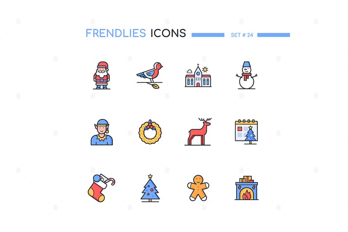 New Year - modern line design style icons set