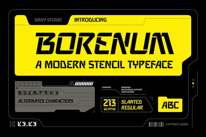 Borenum – Modern Stencil Font Display Font