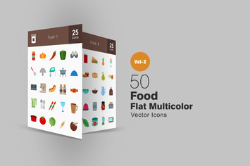 50 Food Flat Multicolor Icons