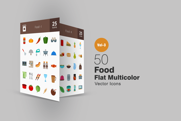 50 Food Flat Multicolor Icons