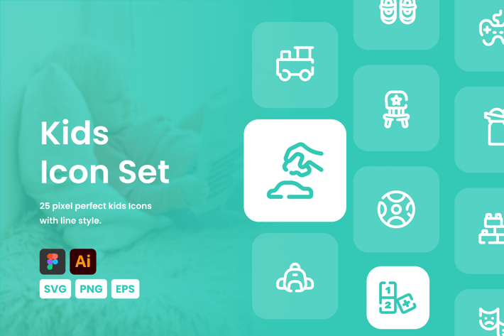 Kids Line Icon Set