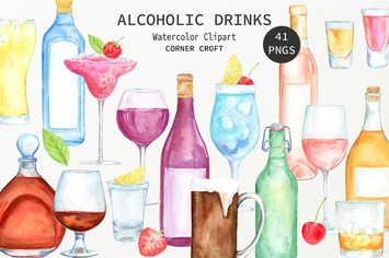 Watercolor Alcoholic Drinks Illustration 