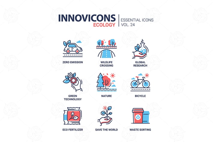 Ecology - modern color vector single line icons