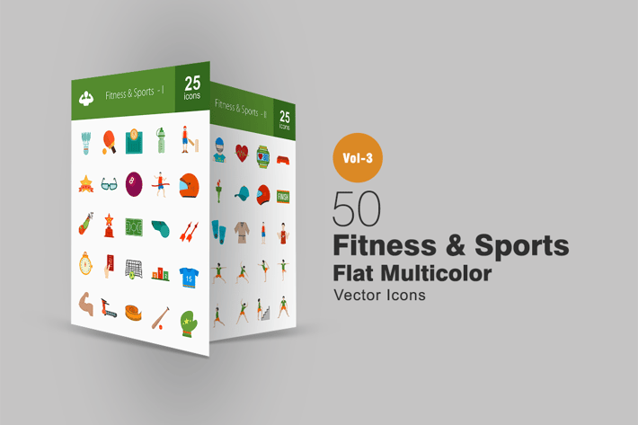 50 Fitness & Sports Flat Multicolor Icons