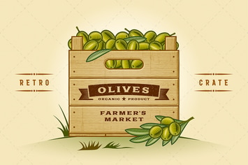 Retro Crate Of Olives