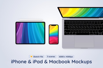 Apple Mobile Devices top view - 3 Sketch Mockups