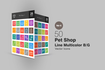50 Pet Shop Line Multicolor Icons