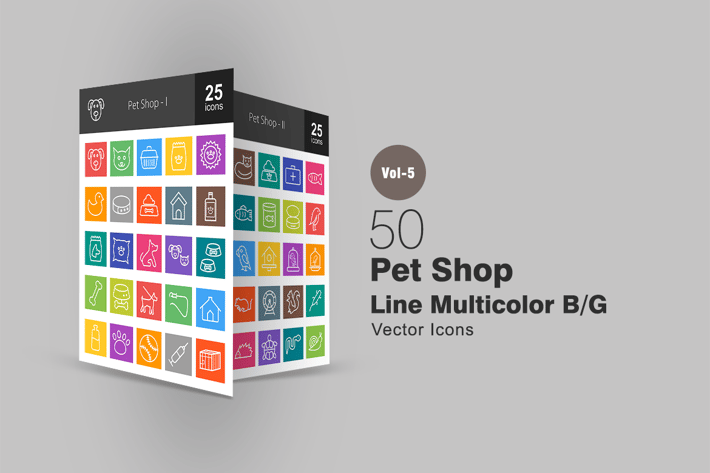 50 Pet Shop Line Multicolor Icons