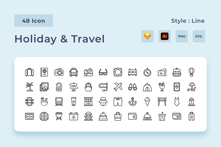 Holiday And Travel Line Style Icon Pack