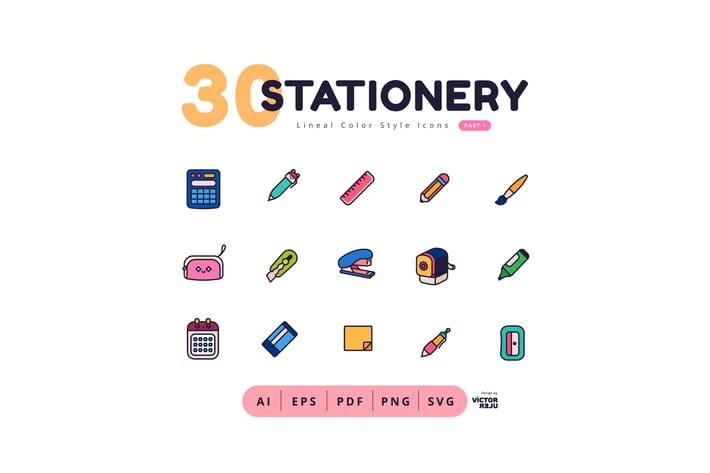 Stationery Icons Lineal Color Style - Part 1