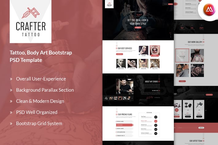 Crafter - Tattoo Bootstrap Landing Page Template