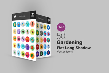 50 Gardening Flat Long Shadow Icons