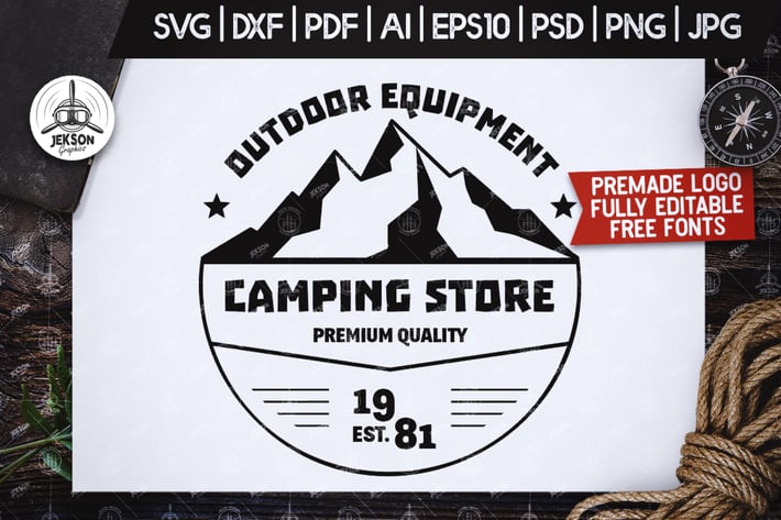 Retro Camp Logo, Vintage Premade Travel Badge  