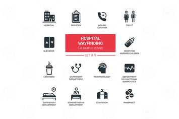 Hospital wayfinding - simple line design icons