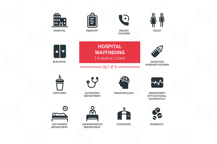 Hospital wayfinding - simple line design icons
