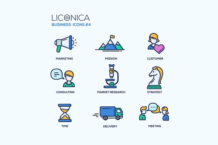 Business - Flat Line Design Icons Set
