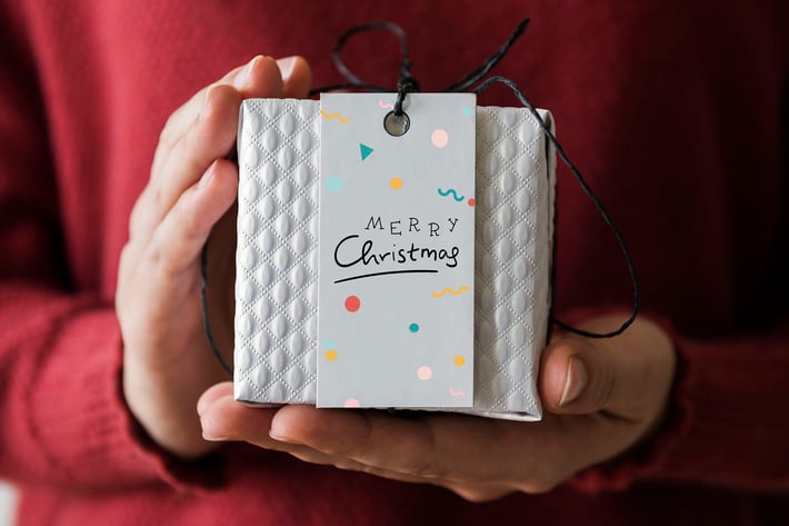 Christmas present box label design mockup