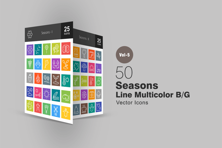 50 Seasons Line Multicolor Icons