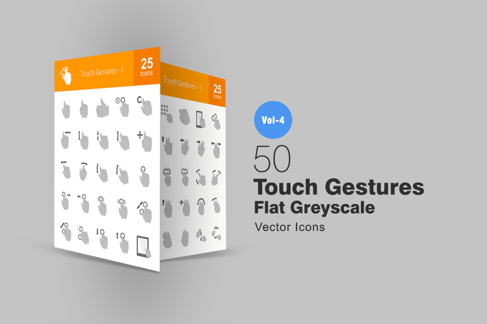 50 Touch Gestures Greyscale Icons