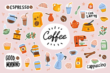 Coffee Cute Stickers Set