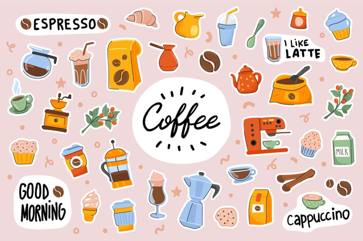 Coffee Cute Stickers Set