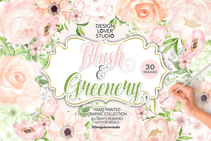 Watercolor BLUSH and GREENERY design