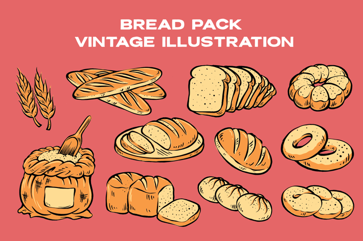 Bread Pack Vintage Illustration