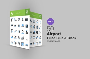 50 Airport Blue & Black Icons