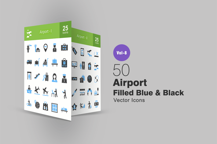 50 Airport Blue & Black Icons