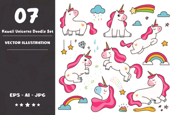 Kawaii Unicorns Doodle Set