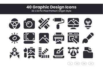 40 Graphic Design Icons Set - Glyph