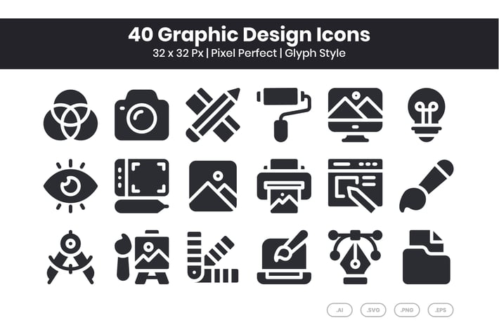 40 Graphic Design Icons Set - Glyph
