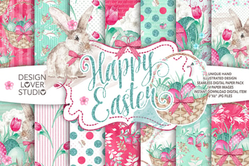 Watercolor Happy Easter digital paper pack 