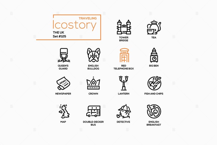 The UK - modern line design style icons set