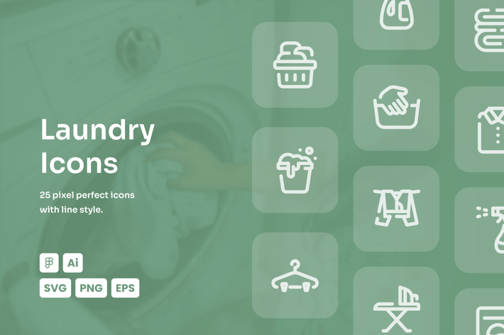 Laundry Dashed Line Icons