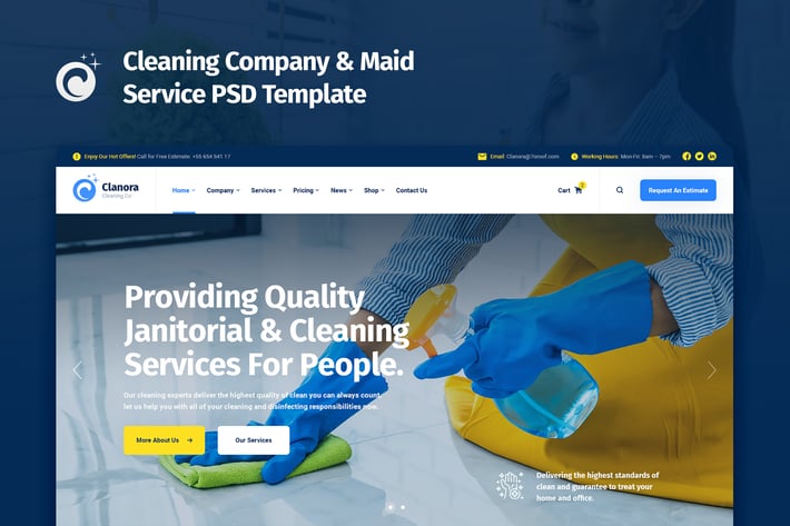 Clanora - Cleaning Services PSD Template