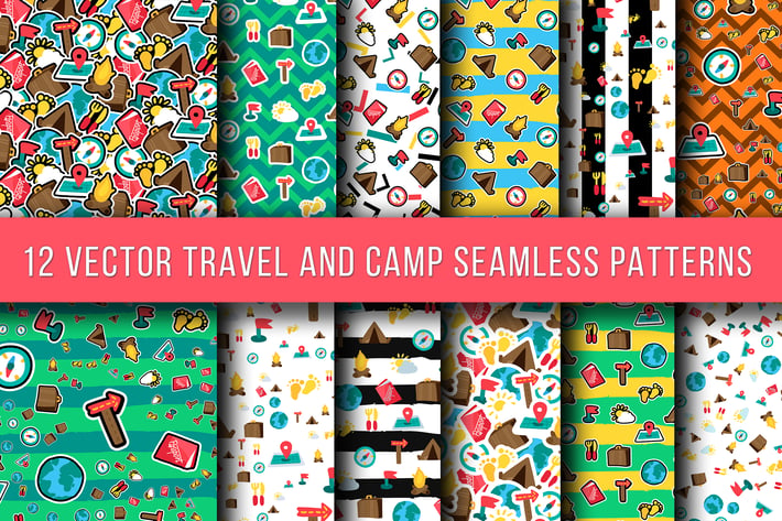 Travel And Camping Seamless Patterns