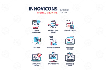 Digital medicine - line design icons set