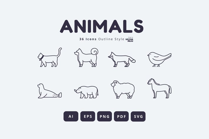 36 Animals Icons Outline Style