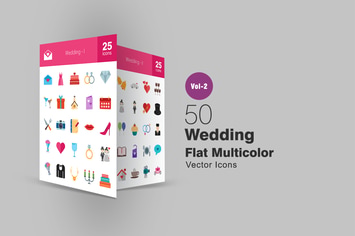 50 Wedding Flat Multicolor Icons