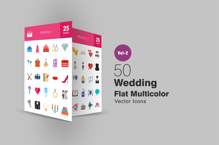 50 Wedding Flat Multicolor Icons
