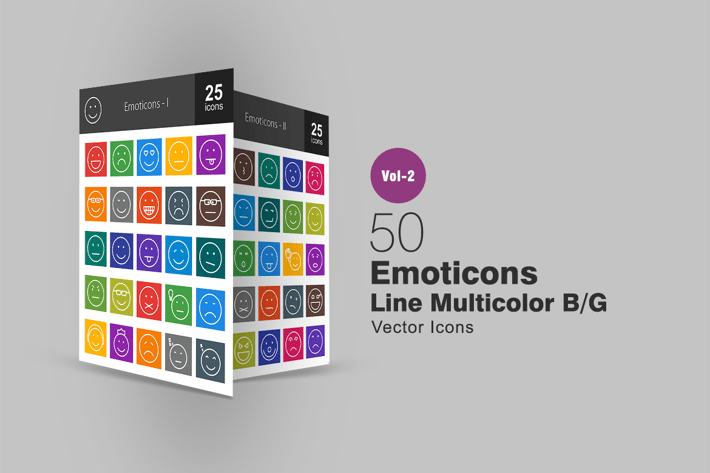 50 Emoticons Line Multicolor Icons