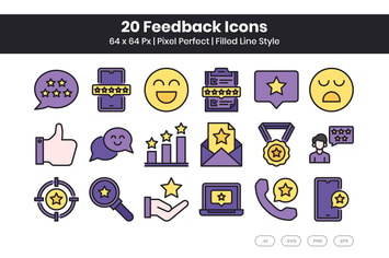 20 Feedback Icons Set - Filled Line