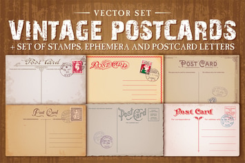Vintage Postcards Vector Set