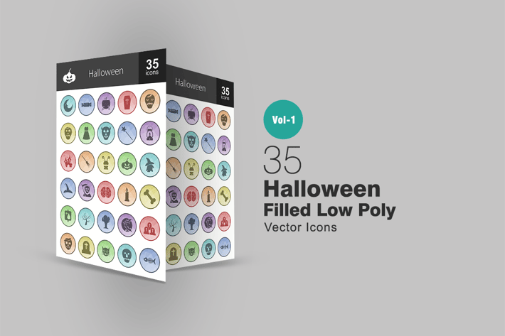 35 Halloween Filled Low Poly Icons